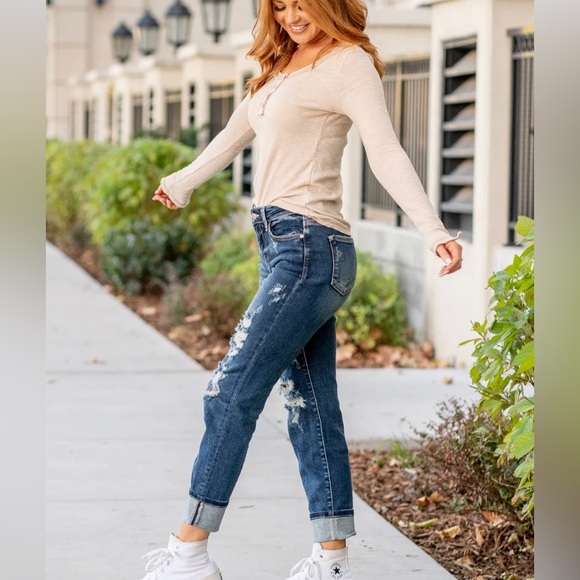 Judy Blue Womens Boyfriend Fit Jeans‎ Denim Blue Distressed Size 7/28 High Rise - Picture 3 of 10